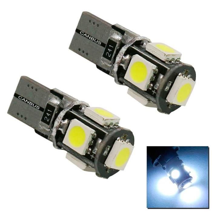 OCIODUAL 2x Ampoule Bulb Veilleuse Blanc T10 W5W 5 LED 12V DC Positionner pour Voiture Position Remplacement Plaque Plafonnier