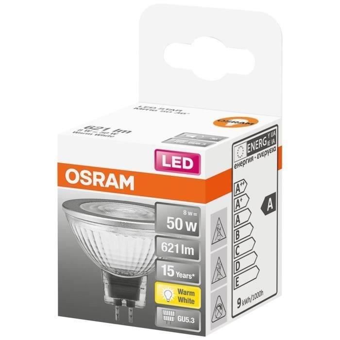 osram spot mr16 led 36 verre 8w gu5,3 621lm 2700k - blanc chaud