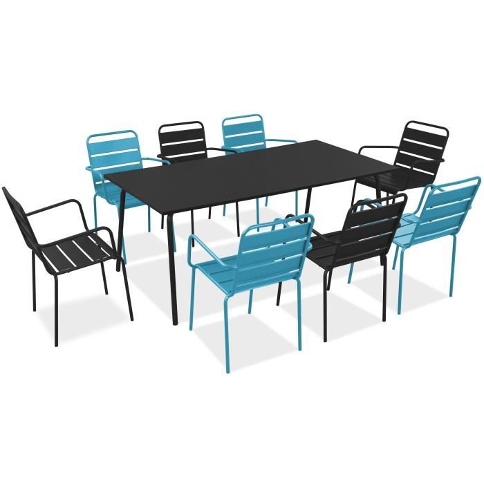 Ensemble table et 8 fauteuils de jardin en métal - OVIALA - Palavas - Design et couleurs tendances