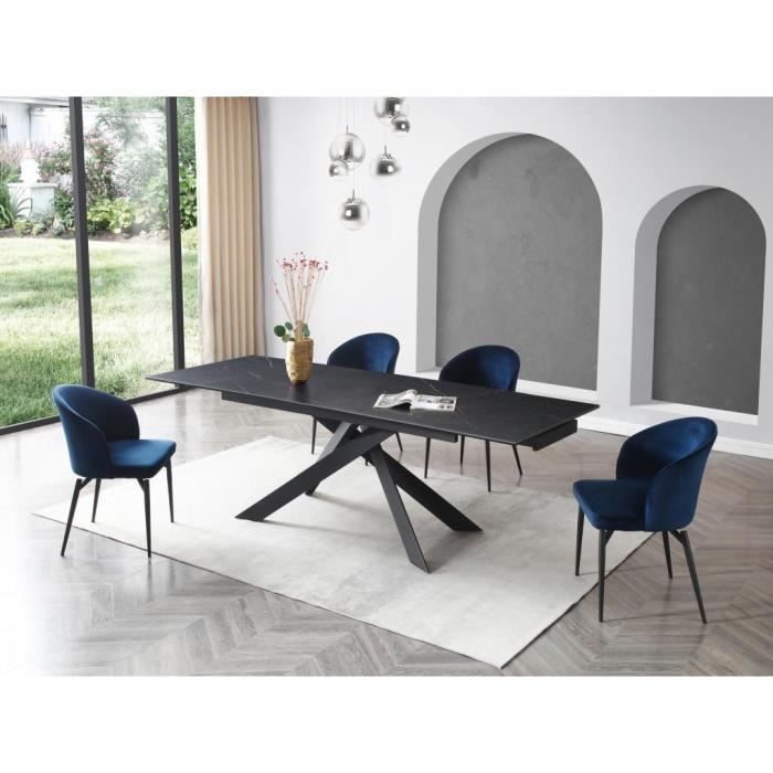 Table à manger extensible 6 à 10 couverts en céramique, verre trempé et métal - Effet marbre noir - COREMA de Pascal MORABITO