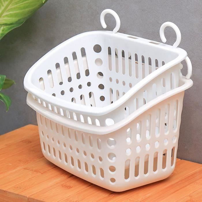 gift-blanc -2 pcs panier de rangement creux avec crochets panier de rangement de cuisine étagère de salle de bain panier de bain