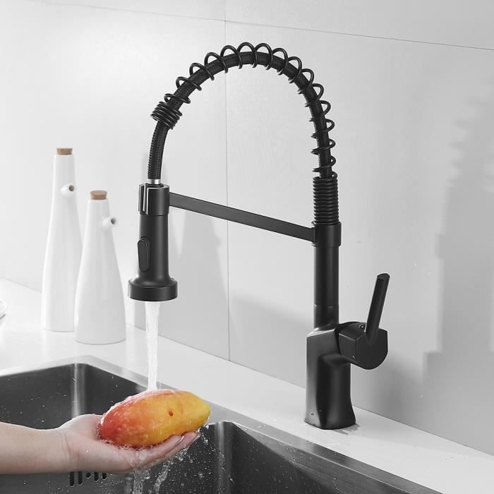 Robinet De Cuisine Noir Et Or - Pulvérisateur Escamotable, Bec Haut