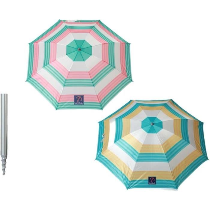 Pincho Grand parasol de plage 200 cm, anti-vent, protection UV 50, matériaux de qualité, tube en aluminium, tiges en fibre de verre, bâton inclinable, sac de transport inclus (multicolore
