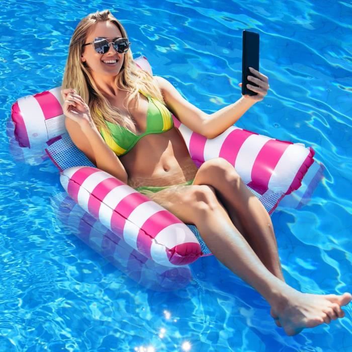 Jadin Chaise Longue Gonflable Piscine 150x78 Cm – Hamac Flottant Avec Appui-tête, Vert, Poids 480g