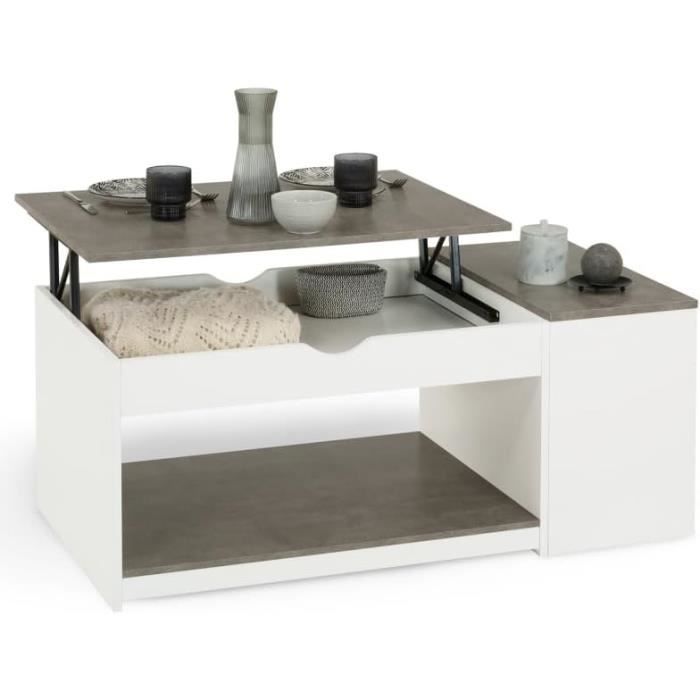 Table basse ID Market Table basse plateau relevable elea avec coffre bois gris et façon hêtre