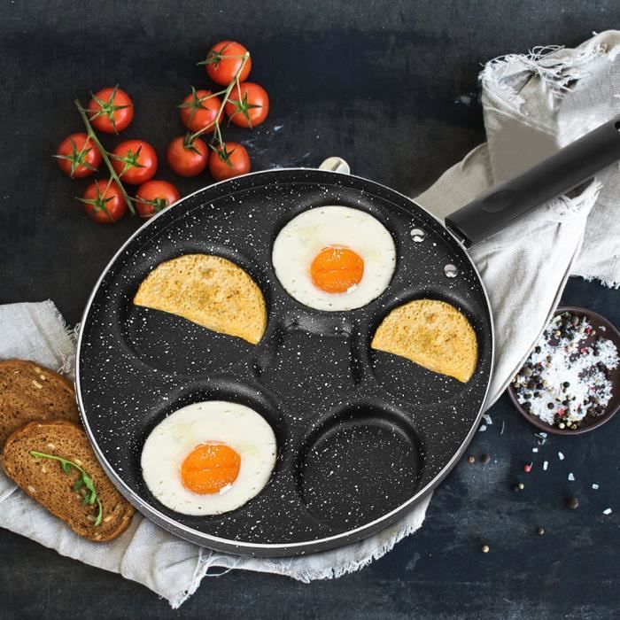 Poêle à oeufs, 5 trous ronds Poêle à frire Poêle de cuisson antiadhésive  Batterie de cuisine pour le petit déjeuner Omelette - Cdiscount Maison