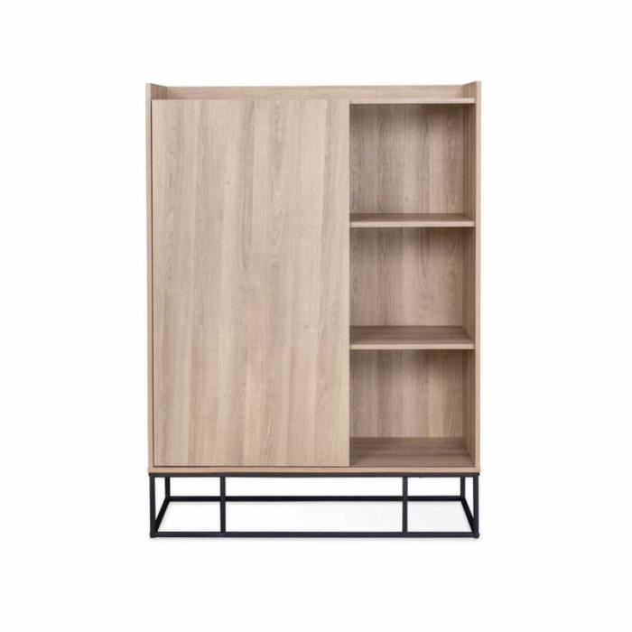 armoires et commodes - armoire en bois et métal avec une 1 porte et 3 étagères " yossi" - marron/noir - l 100 x p 40 x h 140 cm