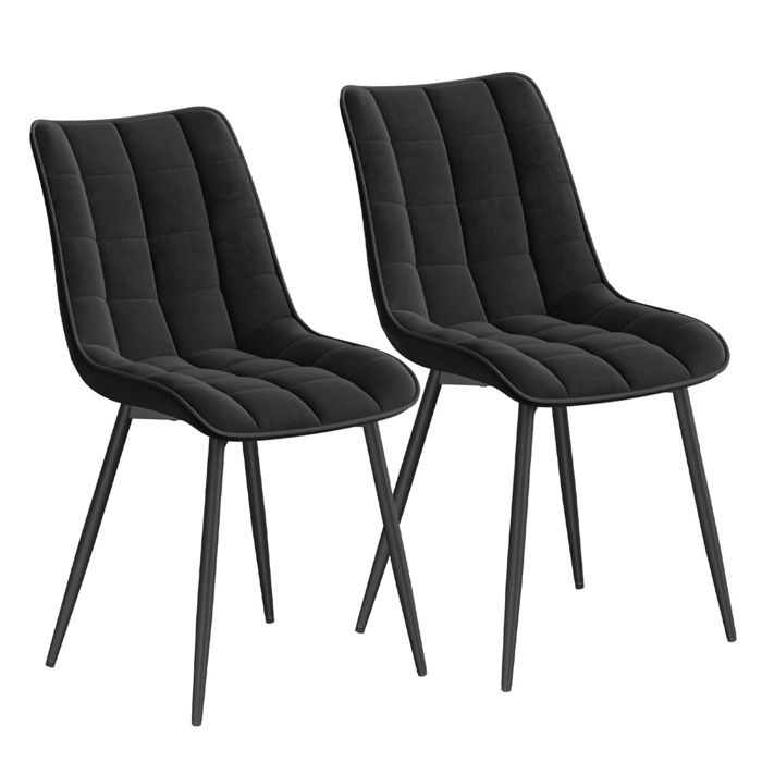 WOLTU Lot de 2 Chaises de salle à manger Chaise de cuisine en velours Pieds en métal Chaises scandinaves Noir W0ATT0010-2