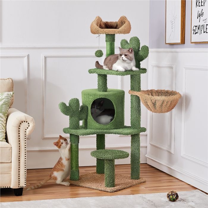 Comparer les prix de Arbre à Chat Cactus Multiniveau YAHEETECH - Vert/Brun - Panier Cachette Perchoirs Poteaux en Sisal