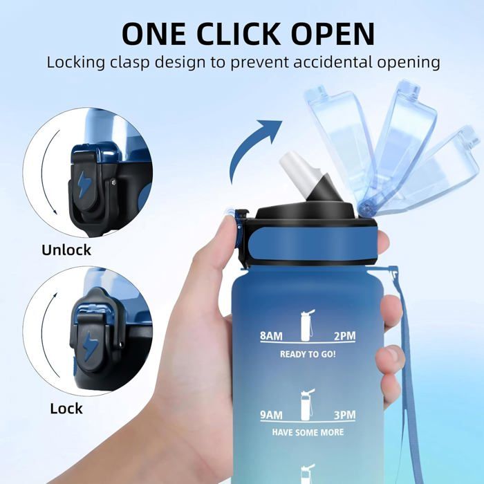 Gourde 1,5L Sport Avec Paille Et Minuteur - Anti-Fuite, Motivante Pour Running Et Fitness