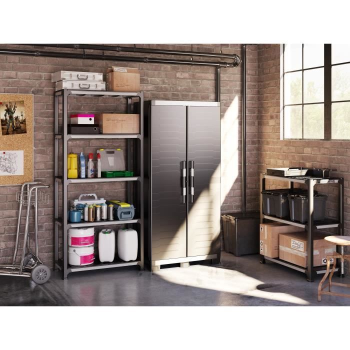Armoire haute de rangement KETER Noir 3 étagères Profilés