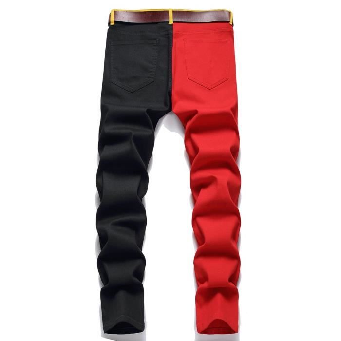 Jeans Dechire Fashion Homme Slim Fit 5 Poches Jean Stretch Tendance Couleur Contraste Effet Delave Noir rouge Noir rouge Cdiscount Pret a Porter