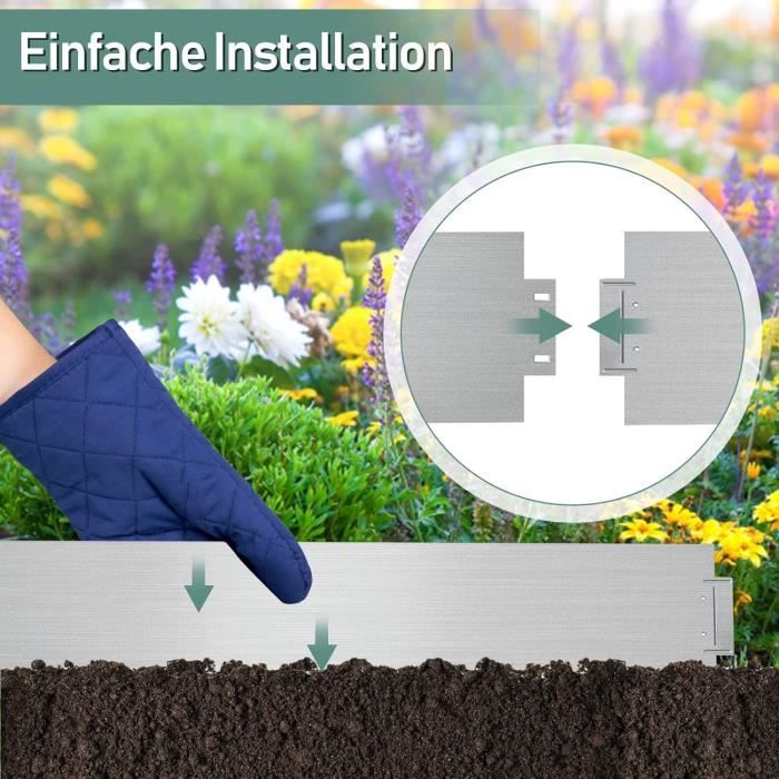 Bordure De Pelouse Métal Galvanisé Argenté 25m X 18cm - Palissade Flexible Pour Jardin Et Parterres
