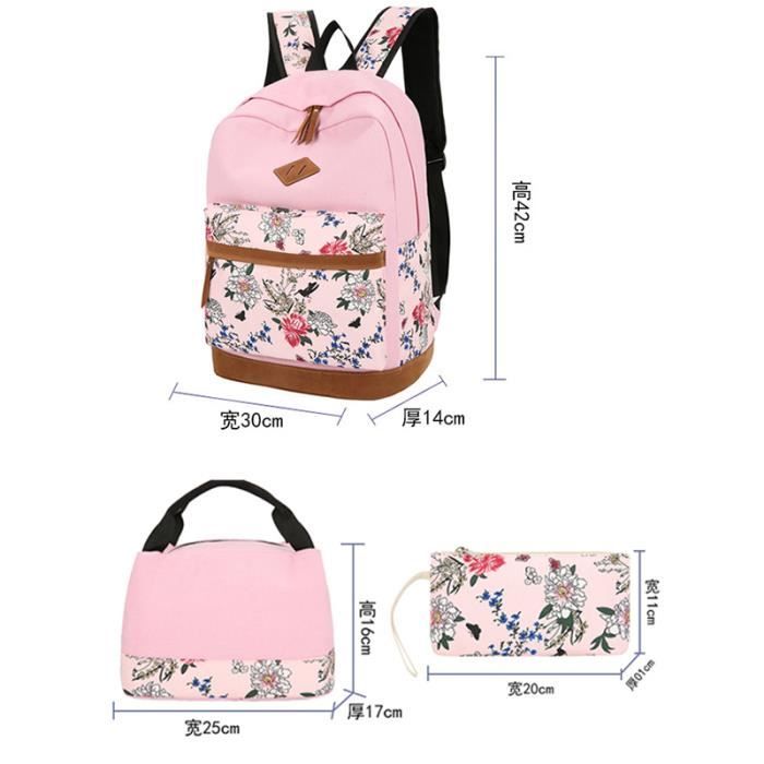 Sac à Dos Scolaire FRONET - 45x35x21cm - Poche Antivol - Pour Collège Et Lycée - Rose/Noir