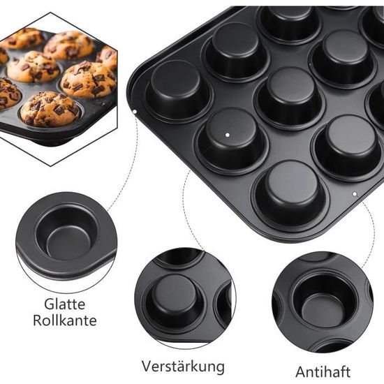 Moule muffin, 2 pcs moule à cupcake pour 6 cupcakes ou muffins, métal acier  au carbone moulle mini tartelette gateau, moule a muff - Cdiscount Maison