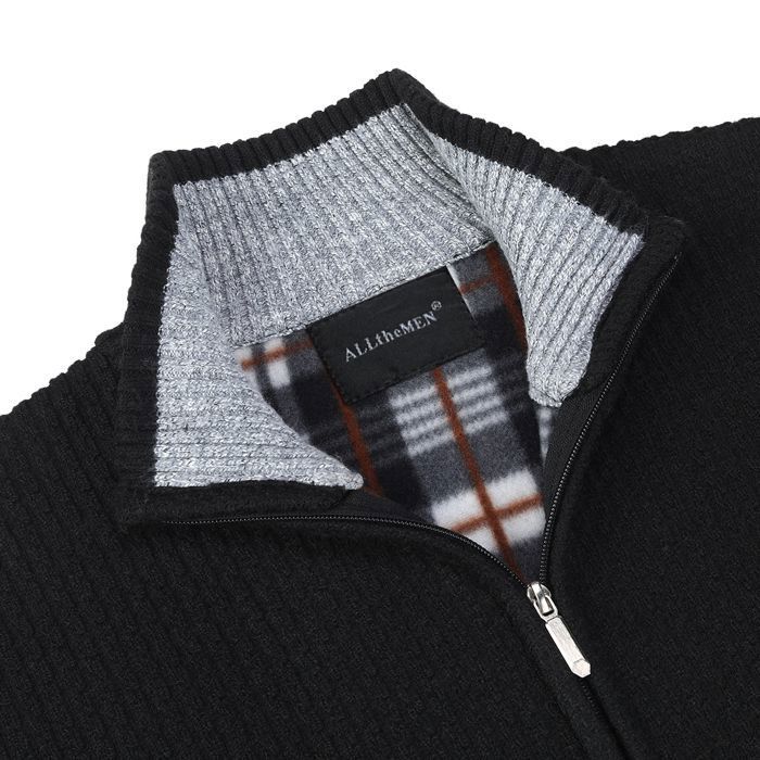 Cardigan Zippé Homme En Maille - Col Montant, Poches, Doublure à Carreaux - Chaud Pour Automne/hiver, Style Casual