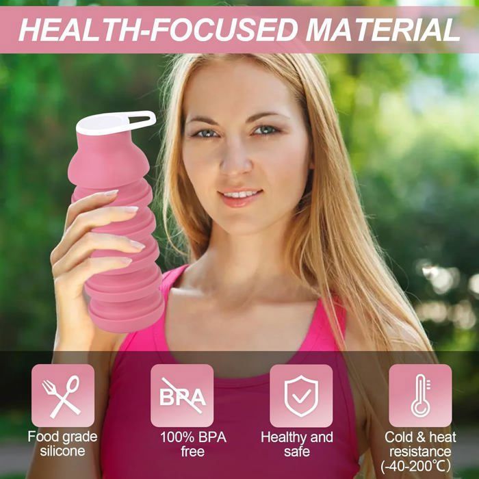Gourde de voyage pliable en silicone 600 ml (20 oz), réutilisable, étanche, sans BPA, avec bandoulière, rose+bleu | Leroy Merlin