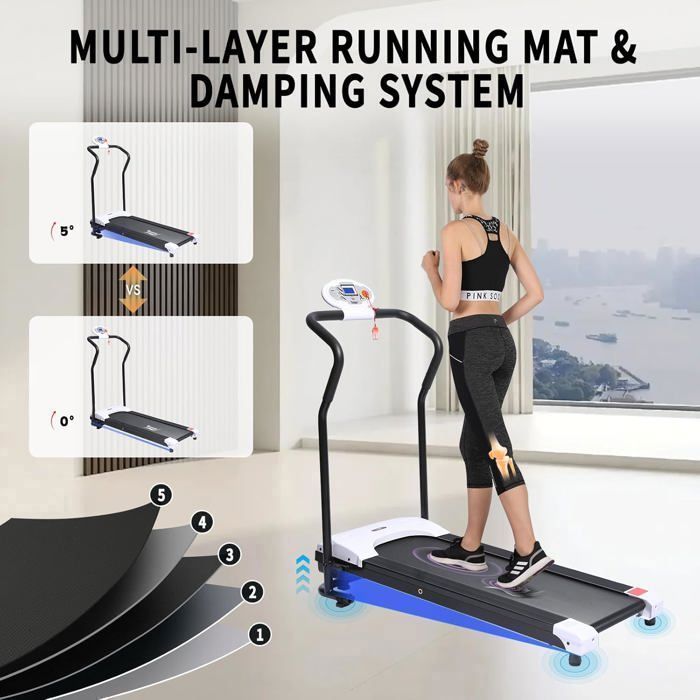 Tapis de marche Portable - Tapis de Course Roulant électrique - 1-10 Km/h Vitesse Réglable - Avec Bluetooth et Écran LED - Noir
