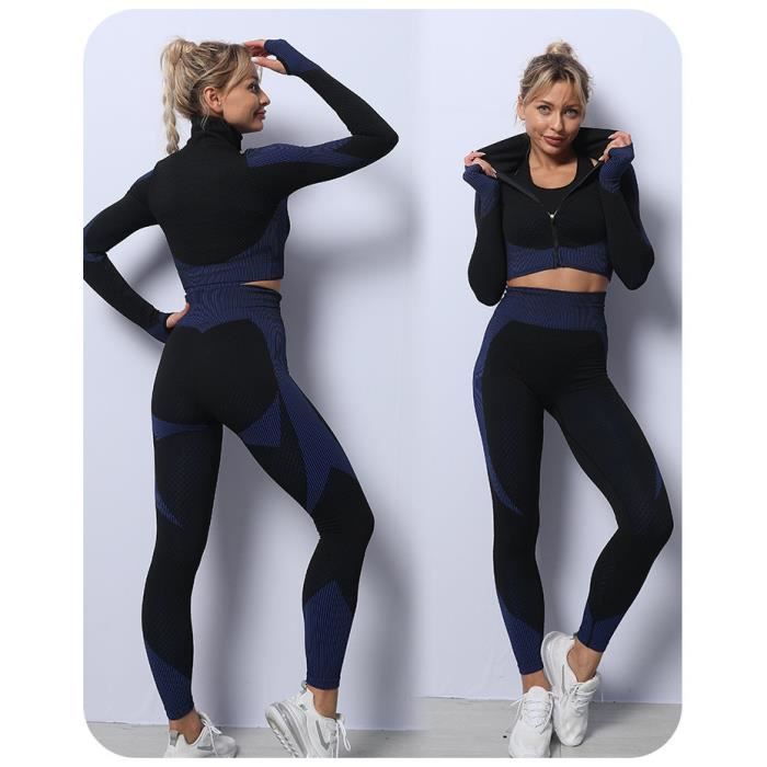 MERCB Costumes de Yoga Femmes vêtements de Sport Ensemble de Yoga  survêtement vêtements de Sport Pantalons de Jogging Gym Legging sans  Couture Fitness Haut Court à Manches Longues YOG : : Mode