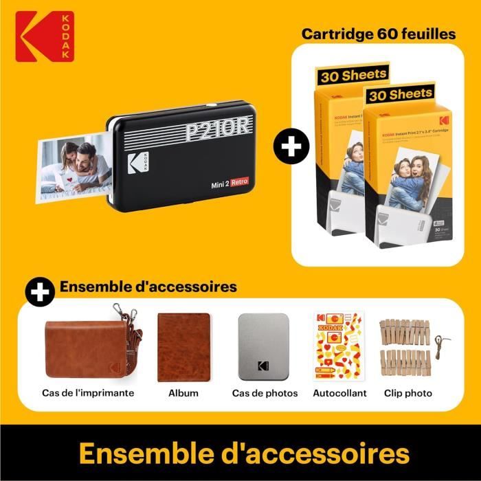 KODAK Mini 2 ERA 4PASS Mobiele Fotoprinter  5,3 X 8,6 Cm  Cadeaupakket 8 Vellen Inbegrepen 60 Cartridge Geel 646905059