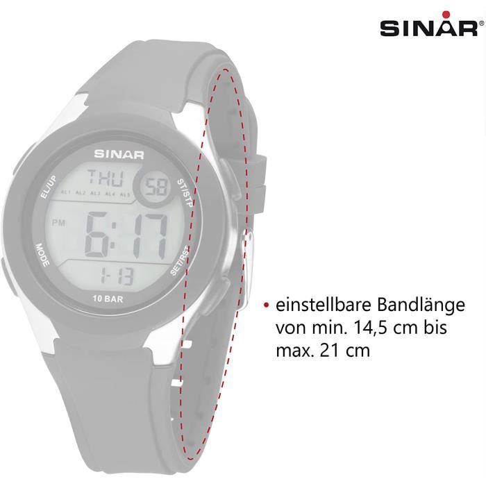 SINAR XV-19-1 Montre de sport unisexe a quartz numerique 10 bar avec  bracelet en silicone 5 alarmes et lumiere Noir - Cdiscount Téléphonie