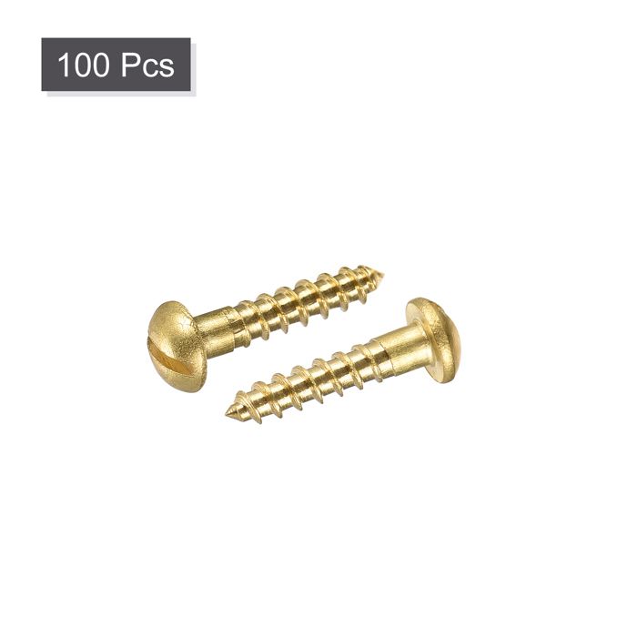 Lot De 100 Vis Bois Laiton Autotaraudeuses M2.5 X 25mm - Tête Fendue Plate - Marque Uxcell, Neuf (fabriqué En Chine)