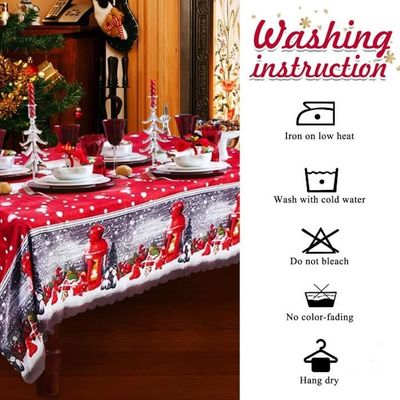 Nappe De Noël 150x200 Cm - Motif Baies Rouges Et Pommes De Pin - Facile à Nettoyer - Déco De Table Festive