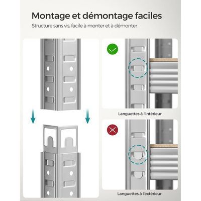 SONGMICS Étagère de Rangement à 5 Niveaux, 40 x 90 x 180 cm, Capacité 875 kg, Planches Réglables, Style Industriel, pour Cuisine, Salon, Argent GLR40SV