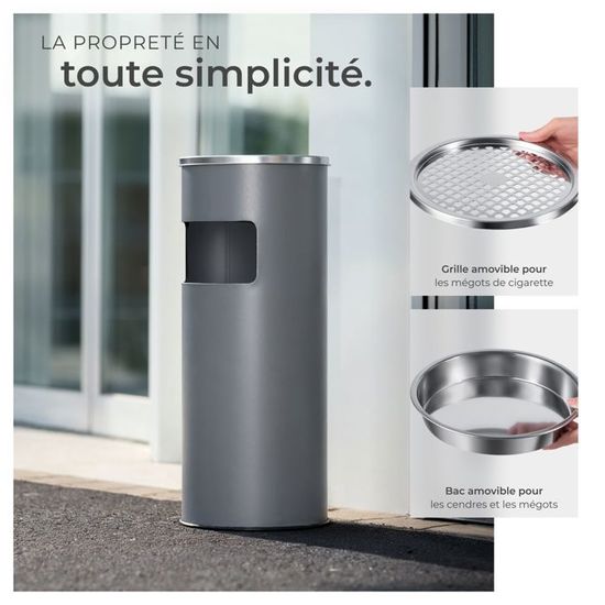 Willonin Poubelle avec Cendrier pour Extérieur - Cendrier sur Pied en Acier Inox avec Poubelle -Poubelle Cendrier Hauteur 60 cm, 2pcs