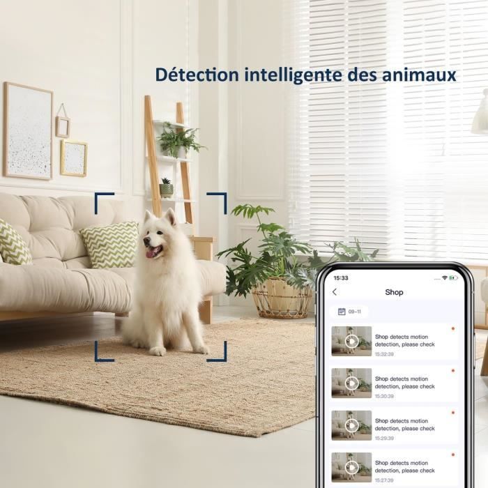 Caméra Surveillance WiFi Intérieur 2K - Vision 360°, Nocturne Couleur, Audio Bidirectionnel - Compatible Alexa, Google Assistant - Pour Bébé, Animaux - 3