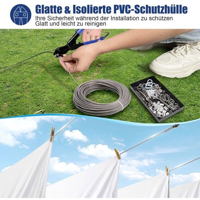 Lot de 2 cordes à linge coupe-vent de 3,4 m avec 12 clips bleus, corde à linge réglable pour la maison, les voyages et l'extérieur Lot de 2 cordes à linge coupe-vent de 3,4 m avec 12 clips bleus, corde à linge réglable pour la maison, les voyages et l'extérieur