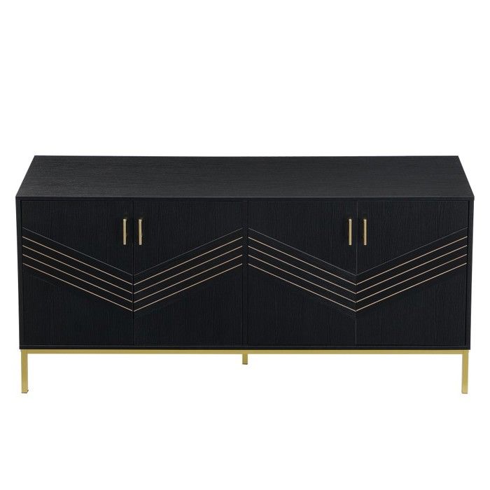 Buffet Moderne Merax 4 Portes – Noir Avec Accents Dorés, Poignées Métal, étagères Réglables – Pour Salon, Salle à Manger - 11