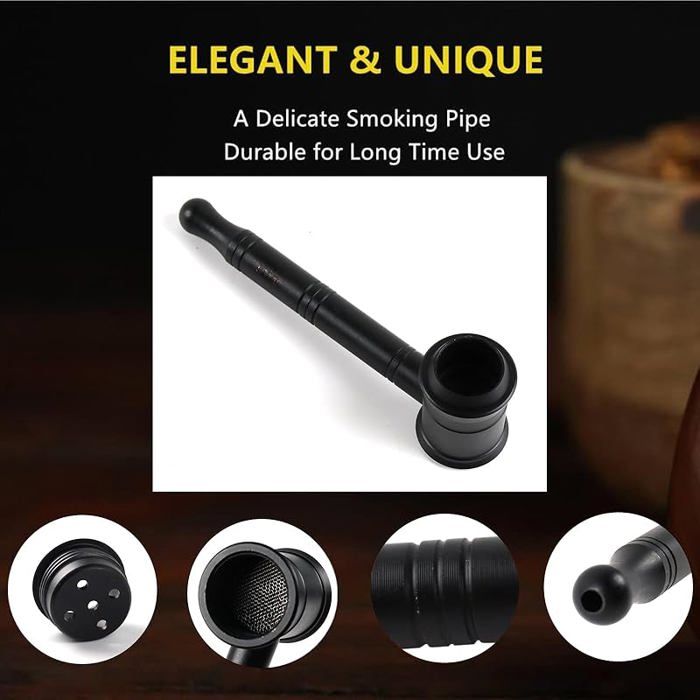 Mini Pipe à Tabac En Aluminium Noir - Portable Avec 20 Accessoires ? - Design Cutty - Neuf Sous Blister - Chine