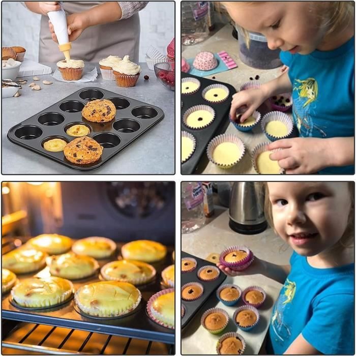 Moule muffin, 2 pcs moule à cupcake pour 6 cupcakes ou muffins, métal acier  au carbone moulle mini tartelette gateau, moule a muff - Cdiscount Maison