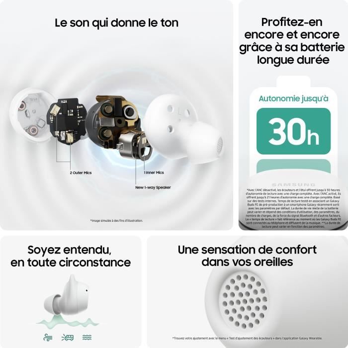 Ecouteurs Samsung Galaxy Buds FE True wireless a reduction de bruit active Graphite