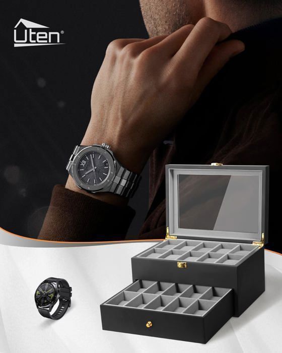 Coffret Pour 10 Montres En Velours Noir - Écrin Luxe Simili Cuir