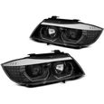 Paire de feux phares avant BMW E90 - E91 2005 à 2008 Angel eyes 3D led noir-0