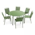 Table de jardin et 6 fauteuils - 120 x 72 cm - Acier - Palavas - Vert Cactus-0
