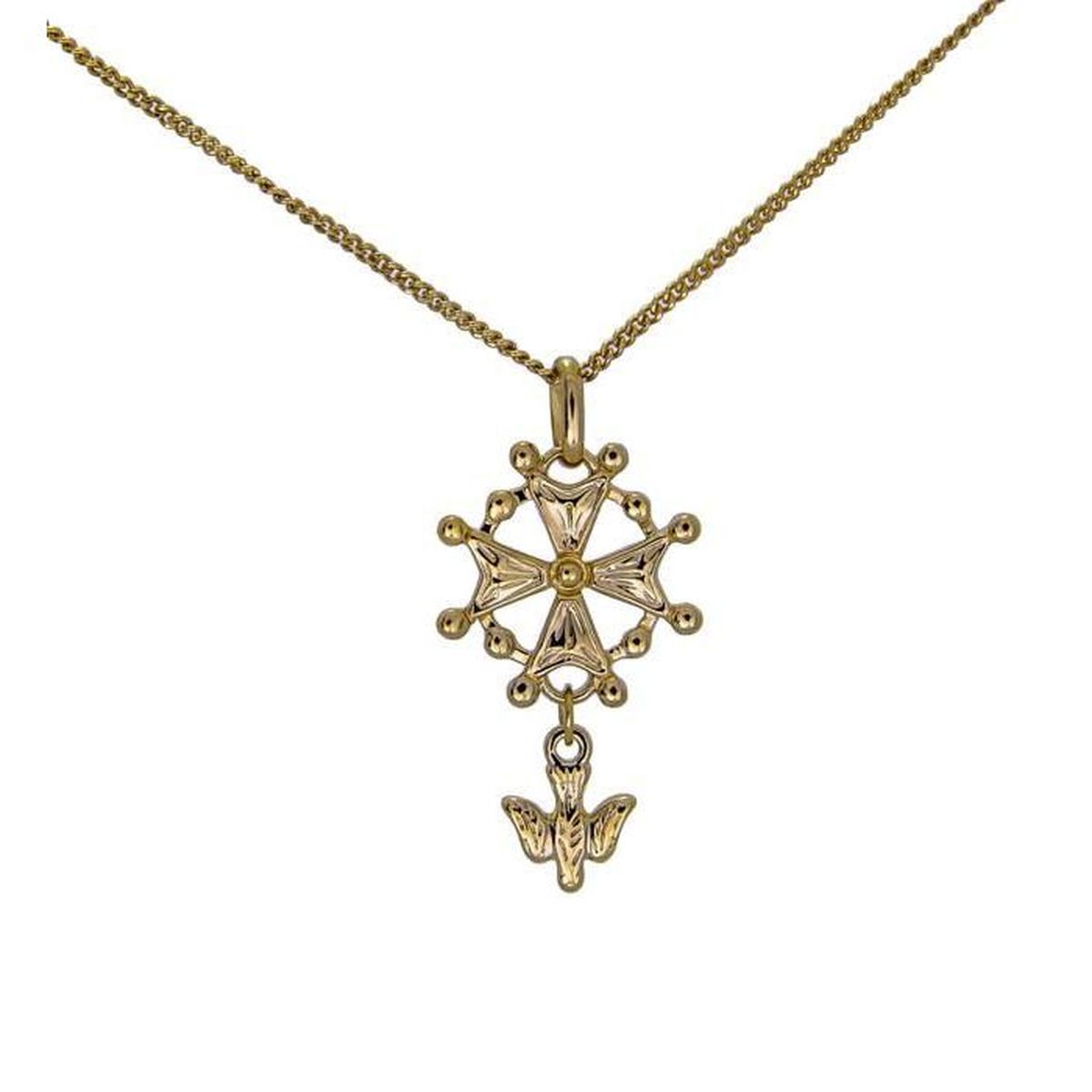 PENDENTIF CROIX PROTESTANTE en ARGENT CHAÎNE GOURMETTE 50 cm