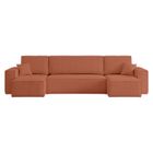 LOUNGITUDE Canapé d'angle FARAH panoramique convertible 6 places en tissu bouclette - Terracotta