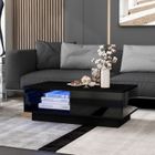 MERAX Table basse contemporaine avec LED, Table à café pour salon ou bureau, Niche de rangement, Finition laqué noir, 99 x 55 x 32cm