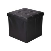 Pouf Coffre de Rangement Noir en Simili Cuir - Mobili Rebecca - 30x30x30 cm