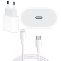 Chargeur USB-C 18W + Cable de charge Type C vers Lightning 1 Mètre compatible pour iPhone 6 Couleur Blanc - Marque Yuan Yuan