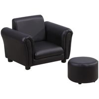 Ensemble fauteuil et pouf enfant style contemporain structure bois revêtement synthétique PVC noir 54x42x41cm Noir