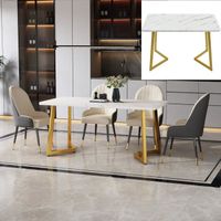 Table à manger rectangulaire - JAERLIUB - Blanc doré - Métal - Design - 4 personnes - 6 places