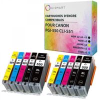 OuiSmart® PGI-550 CLI-551 Pack 10 Cartouches Encre Compatible Canon PGI-550 CLI-551 XL pour imprimante PIXMA IP7250 MG5550 IX6850