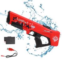 Pistolets à eau jouets pour adultes et enfants Jouet pistolet à aspiration d'eau électrique automatique Portée 50 pieds rouge