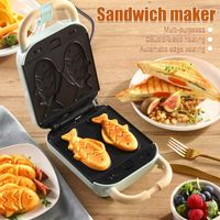 220V Petit gaufrier électrique 4 en 1 antiadhésif-Machine à faire des petits déjeuners-Pour sandwichs, Taiyaki-Vert
