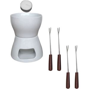 KitchenCraft Service à Fondue Au Chocolat - Bol Céramique + 4 Fourchettes Code Couleur - Idéal Fêtes