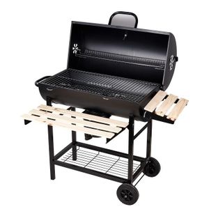 BARBECUE Barbecue à Charbon - SunJas - avec 2 Etagères en Bois - Dimensions 101×70.5×94.5CM - Noir